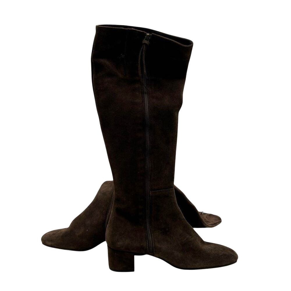 J. McLaughlin Chocolate Brown Suede Knee High Boots Size 8 Block Heel Zip 70s
